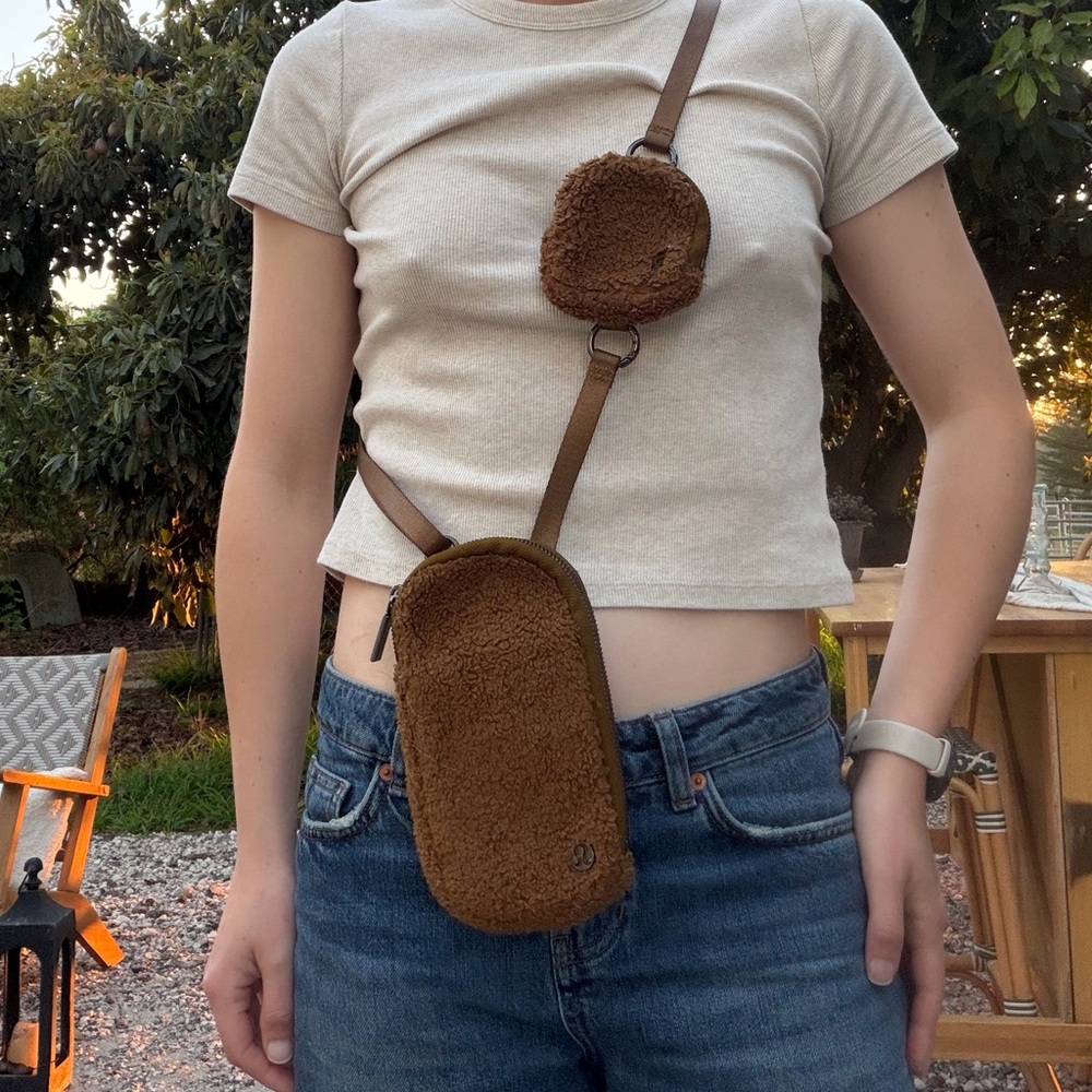 Lululemon Brown Sherpa Crossbody Phone Bag with Coin Pouch